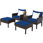 5 Pcs Rattan Patio Furniture Set Conversation Sofa Coffee Table Set with Cushioned Sofas & Ottomans