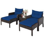 5 Pcs Rattan Patio Furniture Set Conversation Sofa Coffee Table Set with Cushioned Sofas & Ottomans