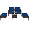 5 Pcs Rattan Patio Furniture Set Conversation Sofa Coffee Table Set with Cushioned Sofas & Ottomans