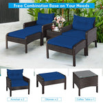 5 Pcs Rattan Patio Furniture Set Conversation Sofa Coffee Table Set with Cushioned Sofas & Ottomans