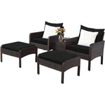 5 Pcs Rattan Patio Furniture Set Conversation Sofa Coffee Table Set with Cushioned Sofas & Ottomans