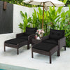 5 Pcs Rattan Patio Furniture Set Conversation Sofa Coffee Table Set with Cushioned Sofas & Ottomans