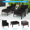 5 Pcs Rattan Patio Furniture Set Conversation Sofa Coffee Table Set with Cushioned Sofas & Ottomans