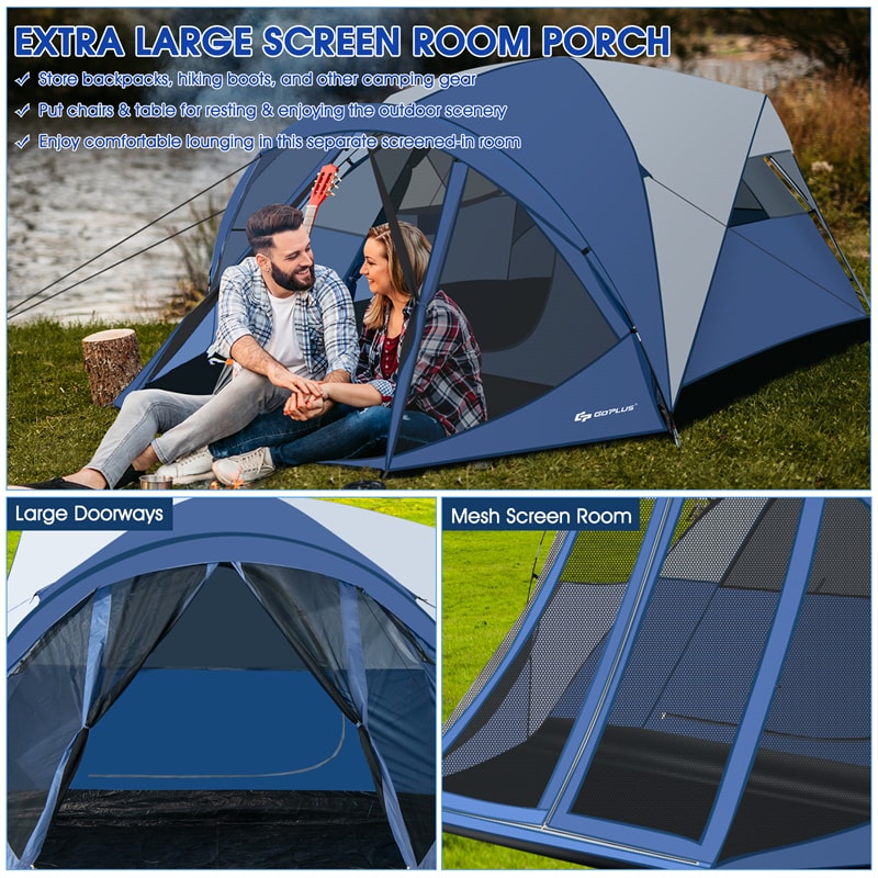 6-Person Portable Dome Camping Tent with Screen Room Porch & Removable Rainfly