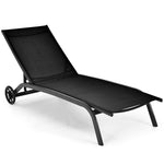 Outdoor Chaise Lounge Poolside Lounge Chair 6-Position Adjustable Reclining Patio Chair with Wheels for Backyard Pool