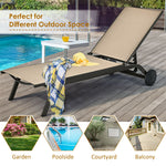 Outdoor Chaise Lounge Aluminum Patio Lounge Chair Reclining Pool Chair with Wheels & 6-Position Adjustable Backrest for Beach Yard