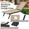 Outdoor Chaise Lounge Aluminum Patio Lounge Chair Reclining Pool Chair with Wheels & 6-Position Adjustable Backrest for Beach Yard