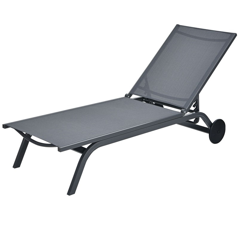 Outdoor Chaise Lounge Aluminum Patio Lounge Chair Reclining Pool Chair with Wheels & 6-Position Adjustable Backrest for Beach Yard