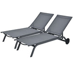 Outdoor Chaise Lounge Aluminum Patio Lounge Chair Reclining Pool Chair with Wheels & 6-Position Adjustable Backrest for Beach Yard