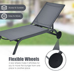 Outdoor Chaise Lounge Aluminum Patio Lounge Chair Reclining Pool Chair with Wheels & 6-Position Adjustable Backrest for Beach Yard