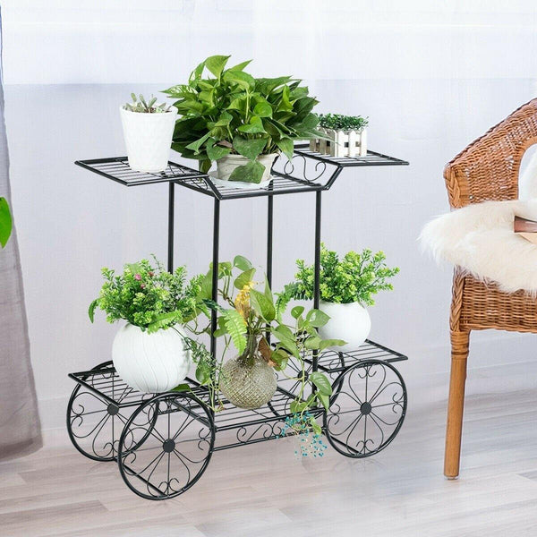 6-Tier Outdoor Garden Cart Metal Flower Rack Display Stand with 4 Wheels - Bestoutdor