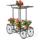 6-Tier Outdoor Garden Cart Metal Flower Rack Display Stand with 4 Wheels - Bestoutdor