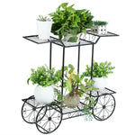 6-Tier Outdoor Garden Cart Metal Flower Rack Display Stand with 4 Wheels - Bestoutdor