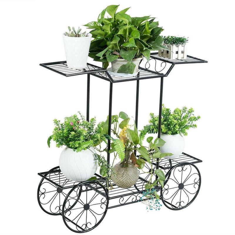 6-Tier Outdoor Garden Cart Metal Flower Rack Display Stand with 4 Wheels - Bestoutdor