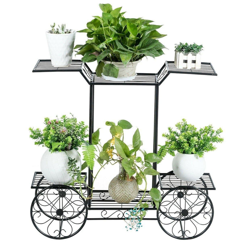 6-Tier Outdoor Garden Cart Metal Flower Rack Display Stand with 4 Wheels - Bestoutdor