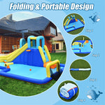 Inflatable Water Slide 6-in-1 Kids Giant Waterslide Park with Climbing Wall, Dual Water Cannons, Soccer Goal, Splash Pool without Blower