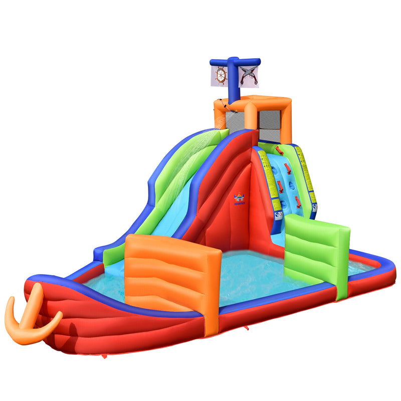 6-in-1 Pirate Ship Giant Water Park Kids Inflatable Water Slide Water Guns with 735W Blower