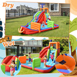 6-in-1 Pirate Ship Giant Water Park Kids Inflatable Water Slide Water Guns with 735W Blower