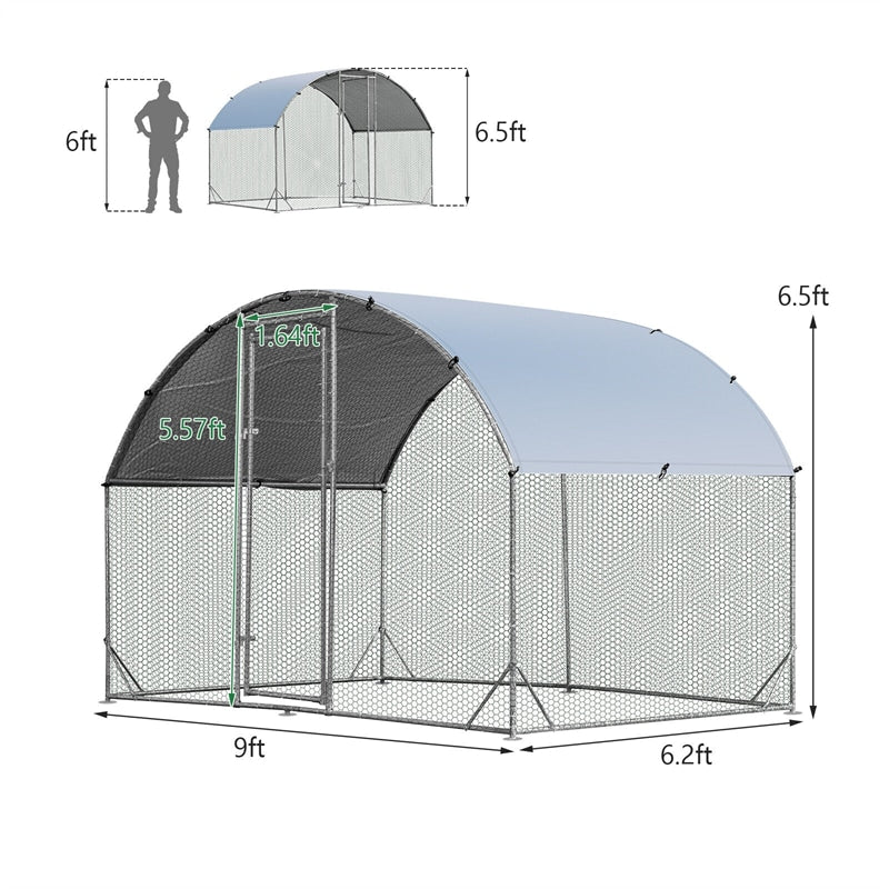 6.2ft Metal Chicken Coop Walk-in Chicken Run Dome Poultry Cage Galvanized Outdoor Hen Run House Rabbits Cage with Waterproof Cover