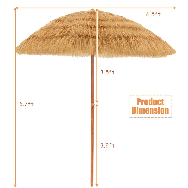 6.5 FT Thatched Tiki Umbrella Hawaiian Style Beach Umbrella Portable Patio Umbrella with Tilt Mechanism