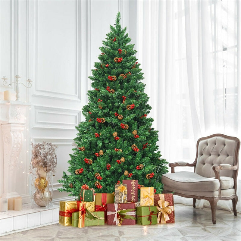 6.5FT Pre-Lit Hinged Christmas Tree 1100 Branch Tips with 450 LED Lights & Metal Stand