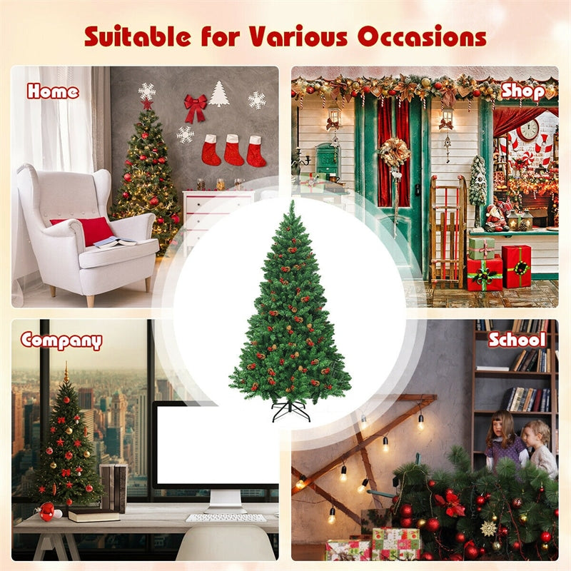 6.5FT Pre-Lit Hinged Christmas Tree 1100 Branch Tips with 450 LED Lights & Metal Stand