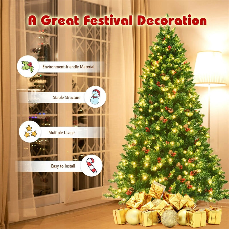 6.5FT Pre-Lit Hinged Christmas Tree 1100 Branch Tips with 450 LED Lights & Metal Stand