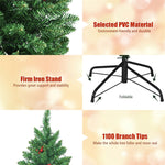 6.5FT Pre-Lit Hinged Christmas Tree 1100 Branch Tips with 450 LED Lights & Metal Stand