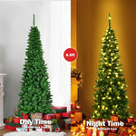 6.5FT Pre-Lit Pencil Christmas Tree with 250 LED Lights, 708 PVC Branch Tips & Solid Metal Stand, Artificial Slim Hinged Xmas Tree for Festival Decor