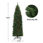 6.5ft Pre-lit Hinged Pencil Artificial Christmas Tree with LED Lights