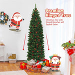 6.5ft Pre-lit Hinged Pencil Artificial Christmas Tree with LED Lights