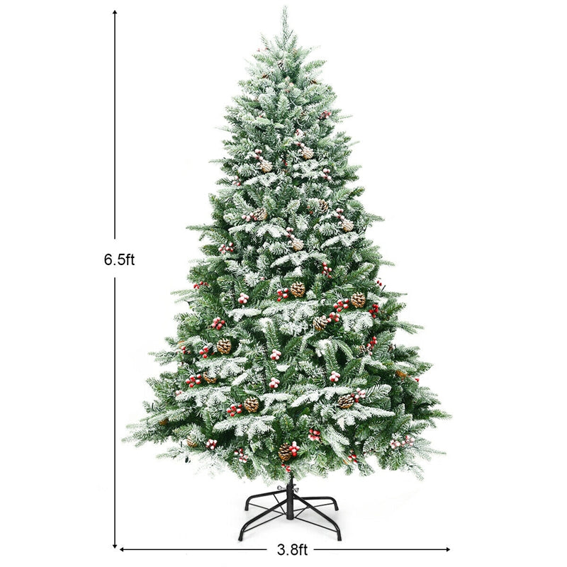 6.5ft Pre-lit Snow Flocked Hinged Artificial Christmas Tree with 450 LED Lights