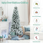 6.5ft Snow Flocked Pencil Christmas Tree Hinged Artificial Slim Xmas Tree with 829 Branch Tips & Metal Stand