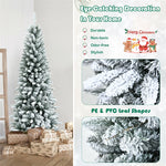 6.5ft Snow Flocked Pencil Christmas Tree Hinged Artificial Slim Xmas Tree with 829 Branch Tips & Metal Stand