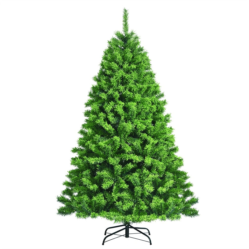 6.5FT Green Flocked Artificial Christmas Tree Unlit Hinged Xmas Tree with Premium 924 PVC Branch Tips & Metal Stand