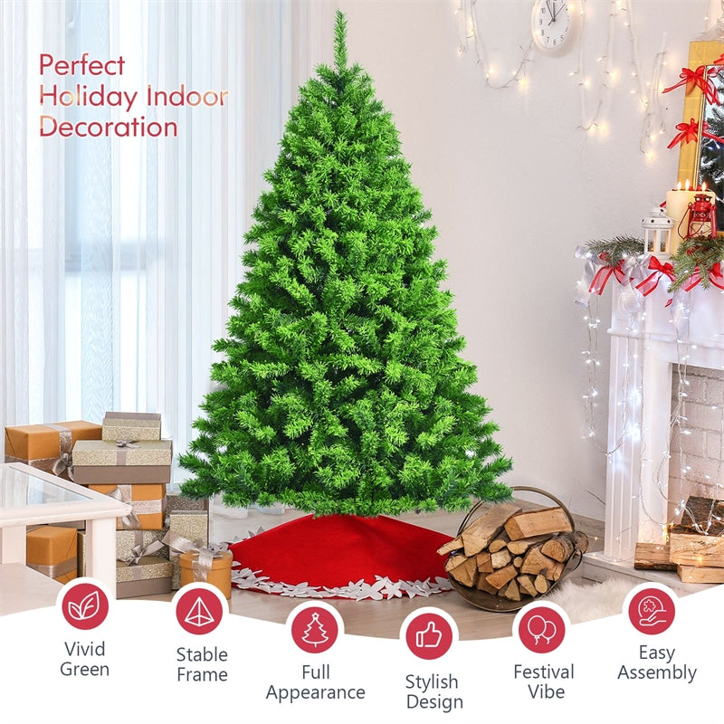 6.5FT Green Flocked Artificial Christmas Tree Unlit Hinged Xmas Tree with Premium 924 PVC Branch Tips & Metal Stand