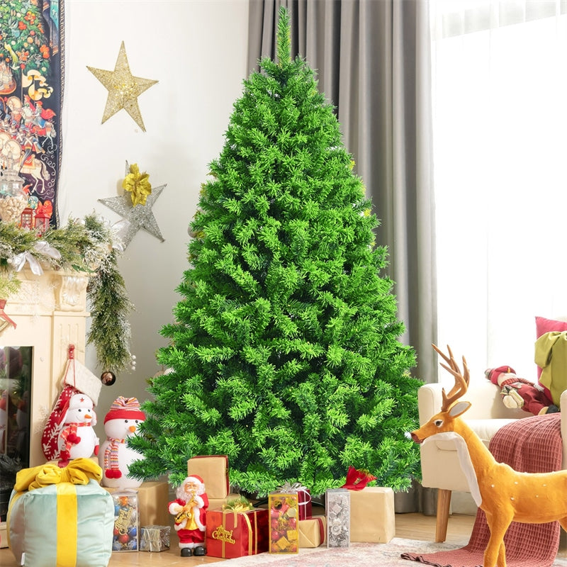 6.5FT Green Flocked Artificial Christmas Tree Unlit Hinged Xmas Tree with Premium 924 PVC Branch Tips & Metal Stand