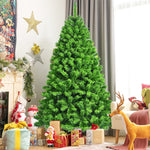 6.5FT Green Flocked Artificial Christmas Tree Unlit Hinged Xmas Tree with Premium 924 PVC Branch Tips & Metal Stand