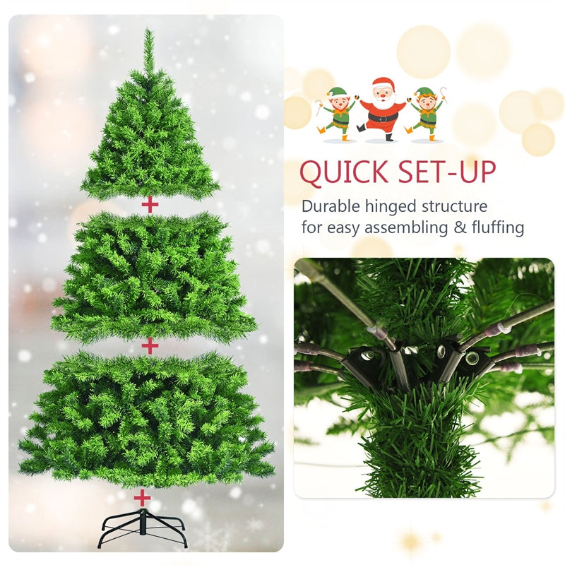 6.5FT Green Flocked Artificial Christmas Tree Unlit Hinged Xmas Tree with Premium 924 PVC Branch Tips & Metal Stand