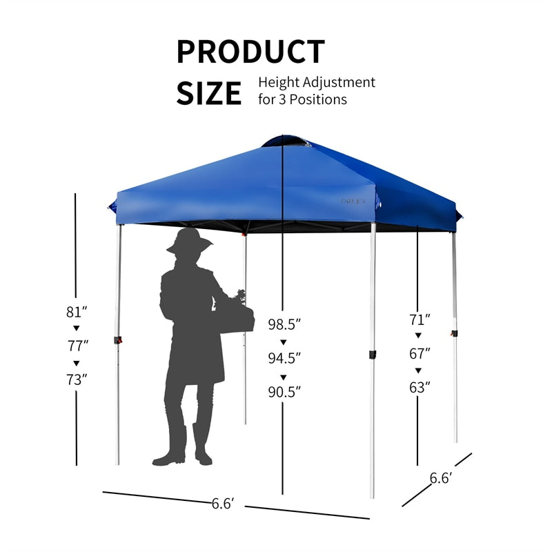 6.6ft x 6.6ft Pop-up Canopy Tent Height Adjustable Commercial Canopy Outdoor Camping Sun Shelter with Roller Bag & 4 Weight Bags