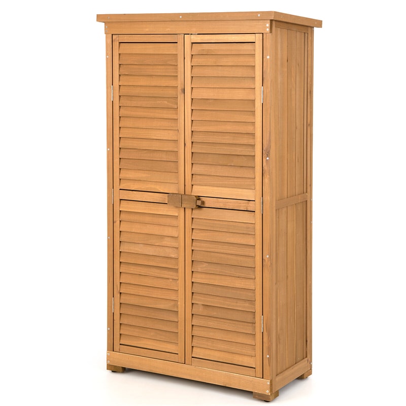 63” Wood Outdoor Storage Shed Small Garden Tool Shed with Double Lockable Doors 3 Shelves Asphalt Roof