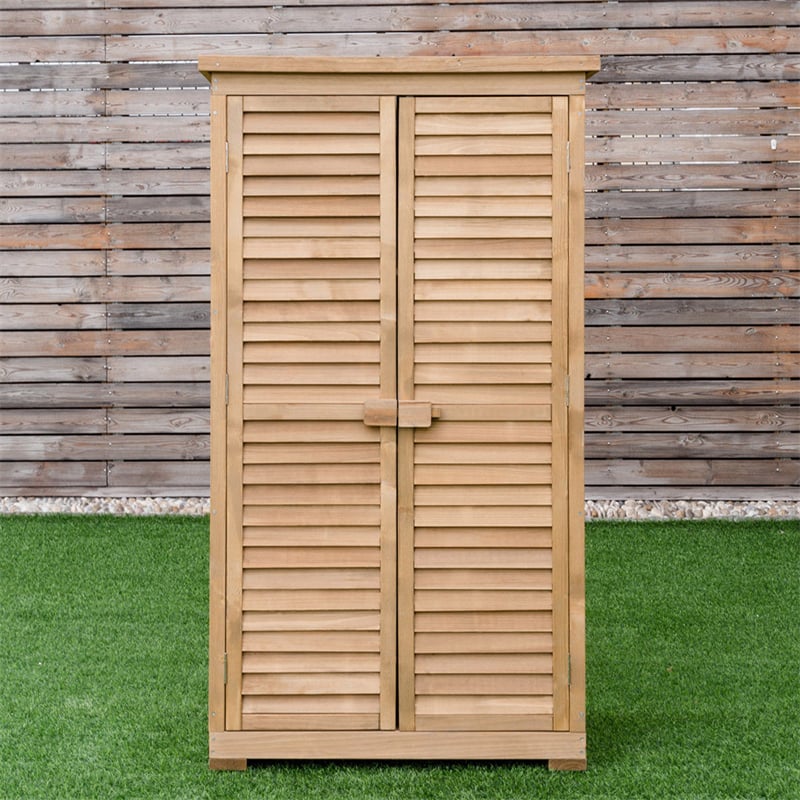 63" Outdoor Wooden Storage Shed Garden Tool Cabinet with Latch Detachable Shelves & Pitch Roof