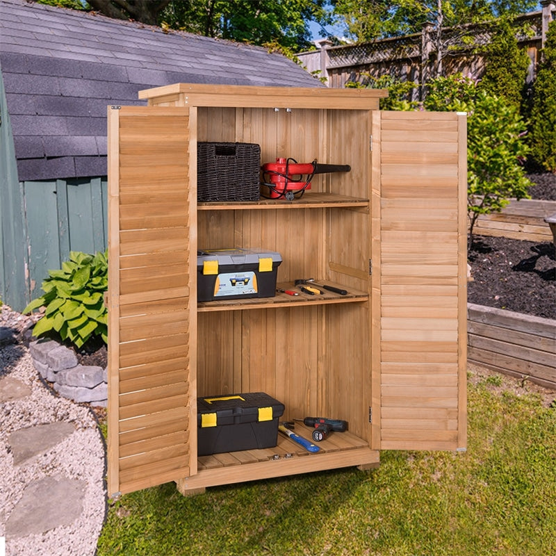 63" Outdoor Wooden Storage Shed Garden Tool Cabinet with Latch Detachable Shelves & Pitch Roof