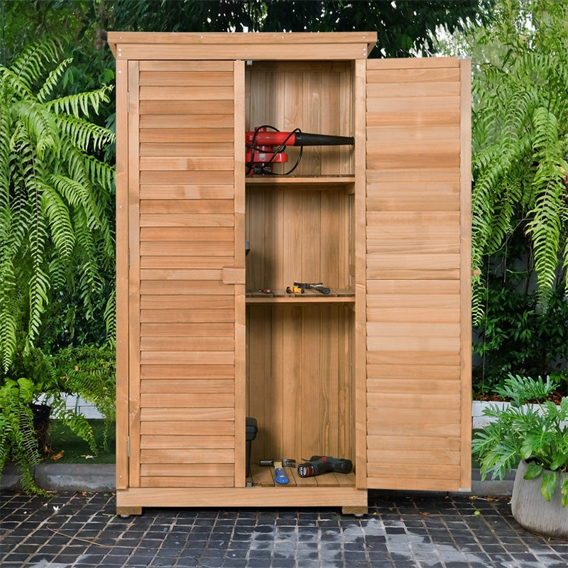 63" Outdoor Wooden Storage Shed Garden Tool Cabinet with Latch Detachable Shelves & Pitch Roof