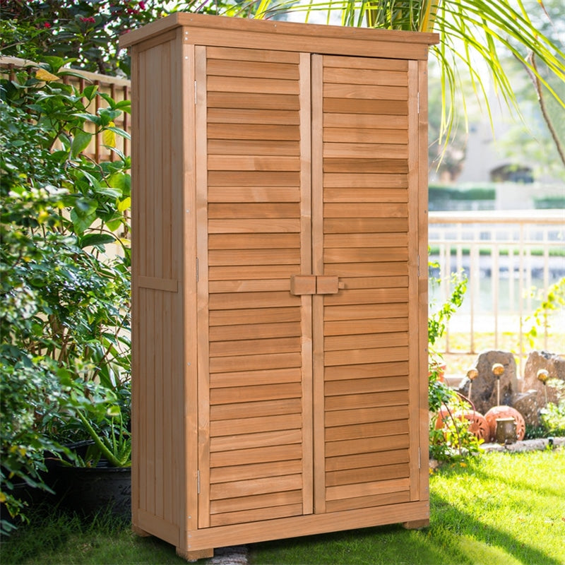 63" Outdoor Wooden Storage Shed Garden Tool Cabinet with Latch Detachable Shelves & Pitch Roof