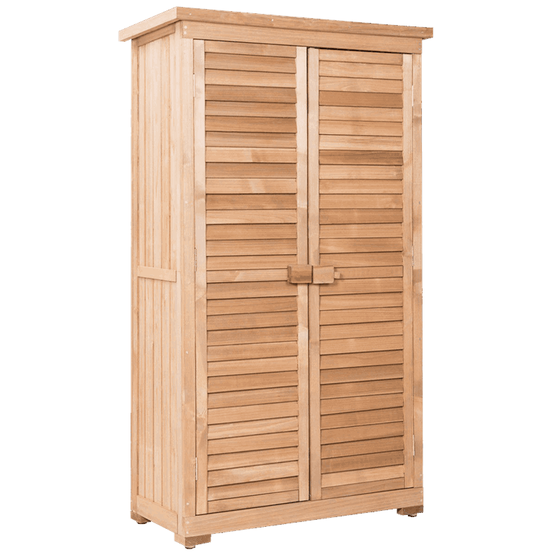 63" Outdoor Wooden Storage Shed Garden Tool Cabinet with Latch Detachable Shelves & Pitch Roof