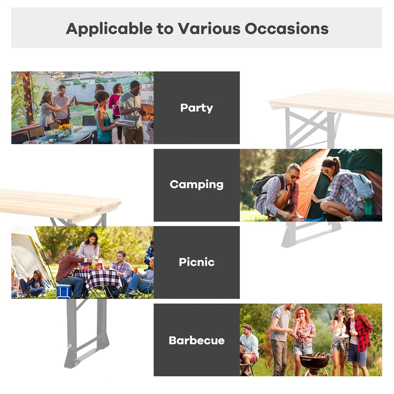 66.5 Inch Outdoor Wood Folding Picnic Table Adjustable Height Beer Table with Umbrella Hole