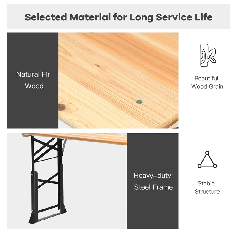 66.5 Inch Outdoor Wood Folding Picnic Table Adjustable Height Beer Table with Umbrella Hole