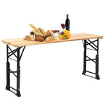 66.5 Inch Outdoor Wood Folding Picnic Table Adjustable Height Beer Table with Umbrella Hole