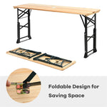 66.5 Inch Outdoor Wood Folding Picnic Table Adjustable Height Beer Table with Umbrella Hole